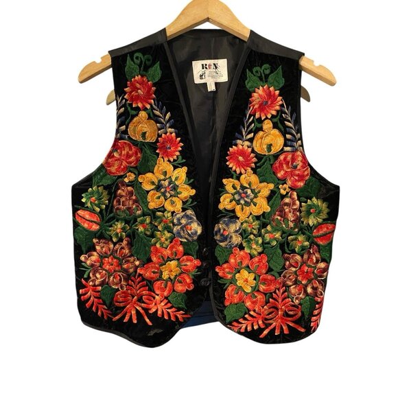 VINTAGE GREEN VELVET EMBROIDERED VEST WOMENS SZ SMALL MEDIUM - Picture 1 of 4